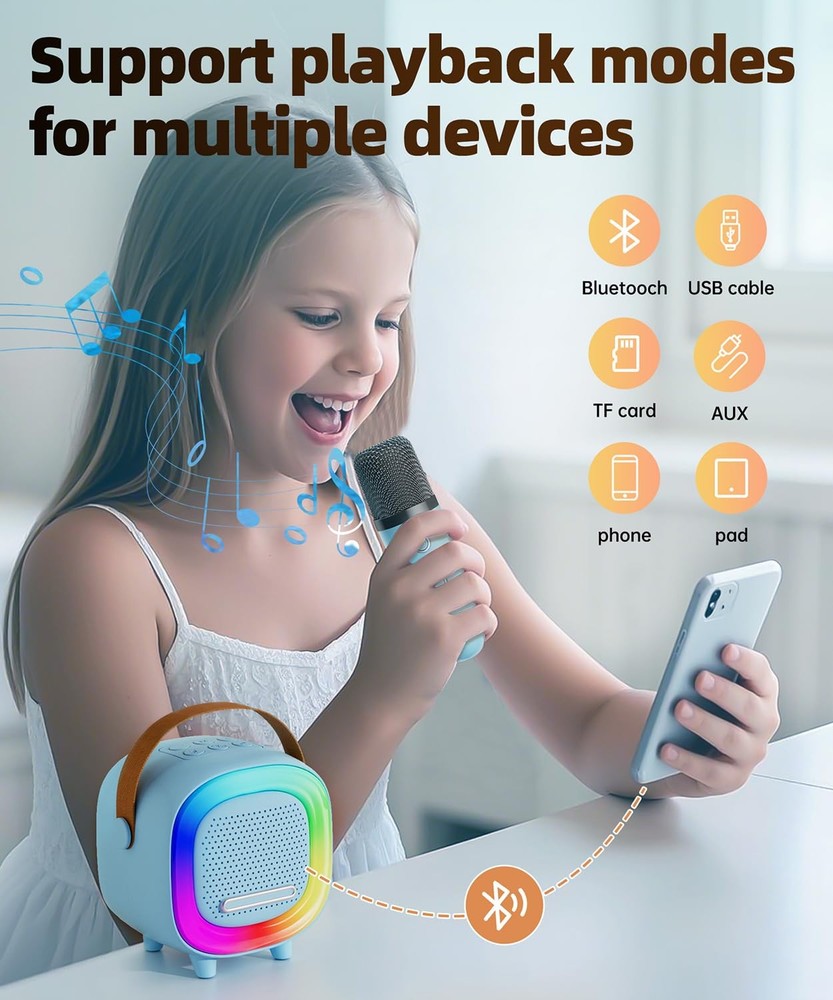Mini Karaoke Machine Speaker for Adults, Portable Bluetooth with 2 Wireless M...