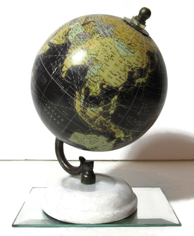 World Globe Spinning Brown Small Diameter 20 inch Marble Base diameter 4 inch