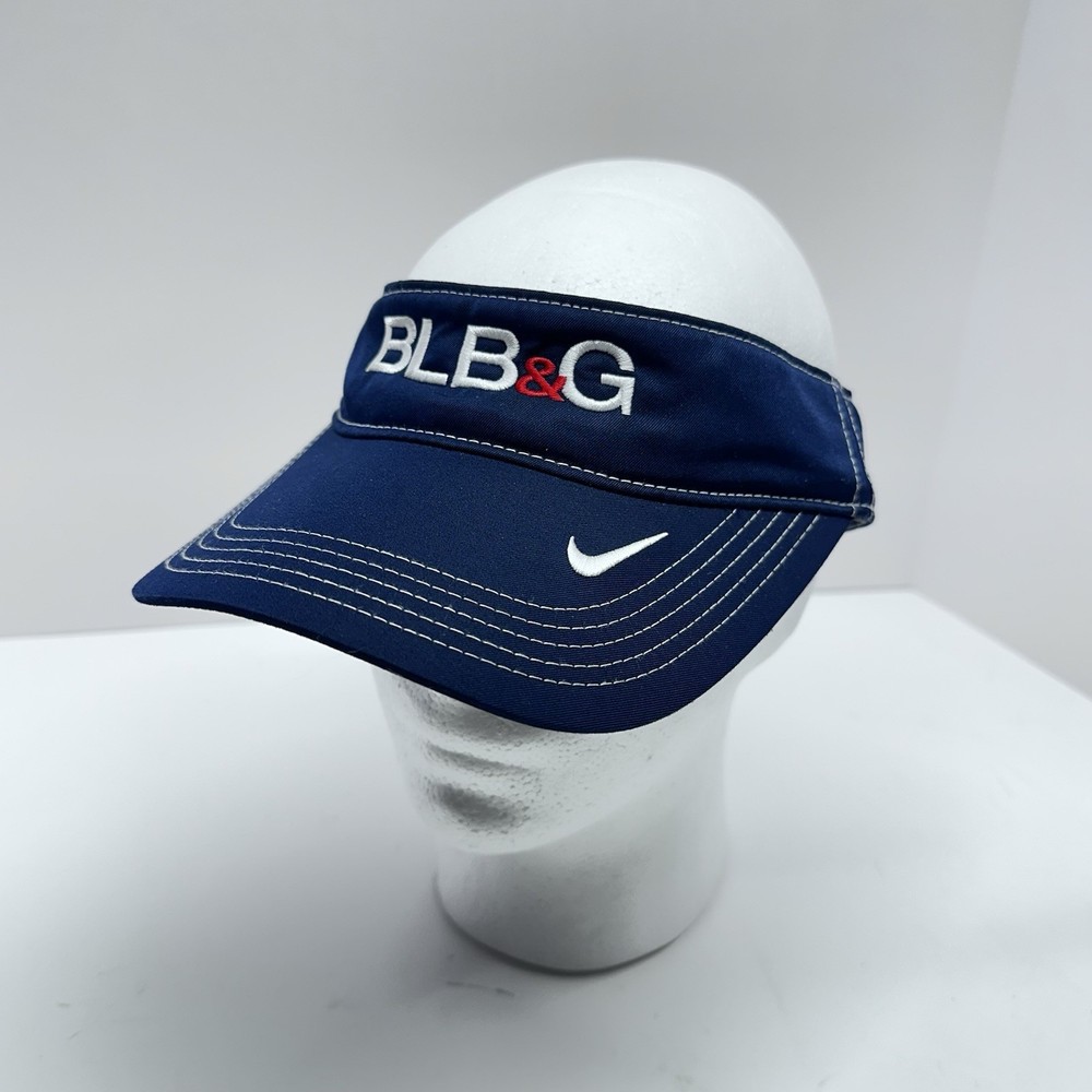 Nike Golf Visor Hat BLB&G Logo Adjustable  Golfing Dri-Fit Navy Blue Hook Loop