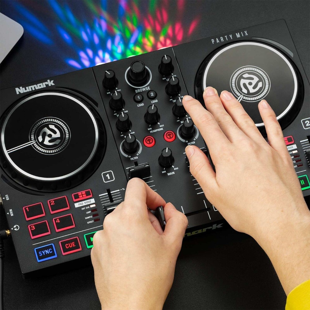 Numark Party Mix II Built-In Light Show DJ Controller with Backpack
