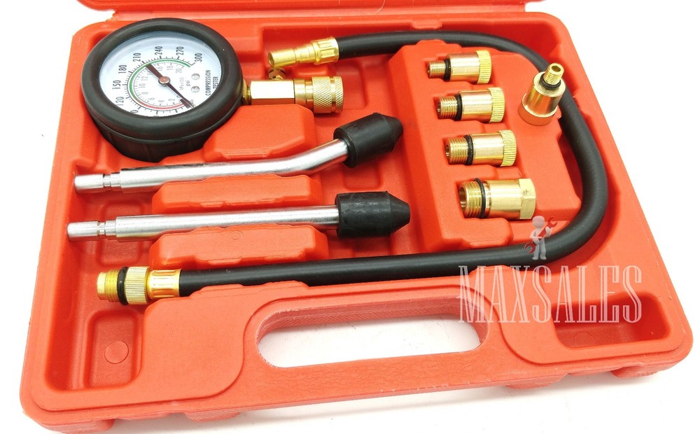 NEW 9Pc Spark Plug Cylinder Compression Tester Test Kit Professional Gas Engine