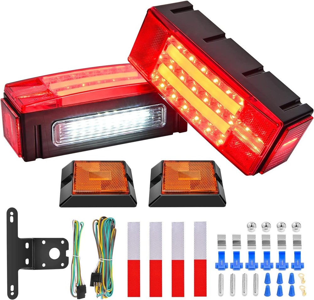 2PCS Rectangular LED Trailer Light Kit with Halo Glow Submersible LED Stop