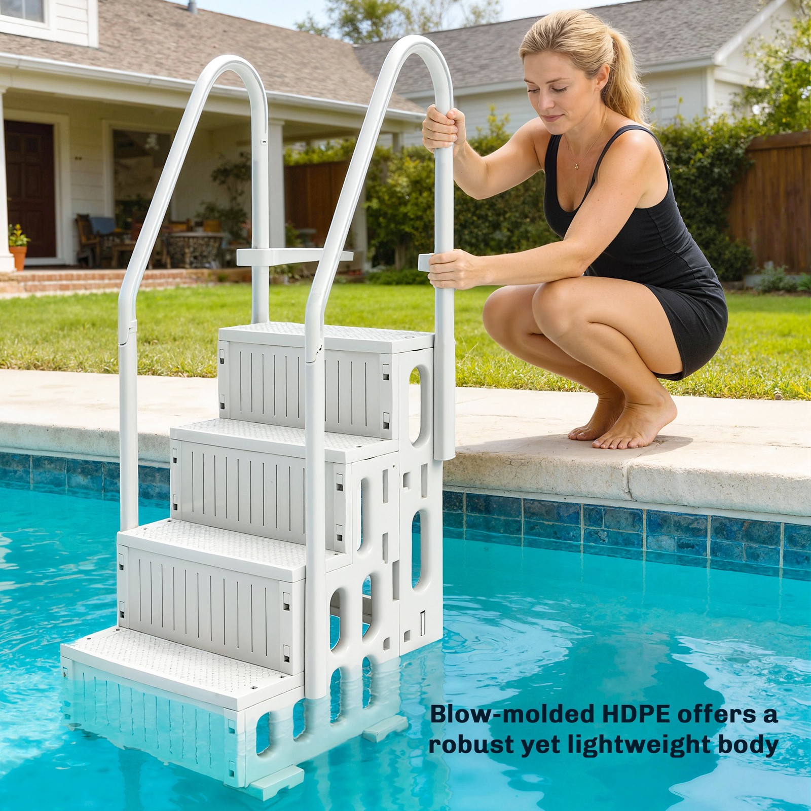Outsunny Swimming Pool Ladder Adjustable 4-Step, Cream White, White