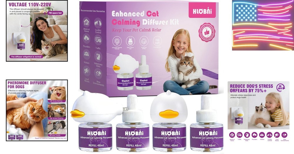 Cat Calming Diffuser – Dual Diffuser Kit with 2 x 30-Day Refills, Cat Pherom...
