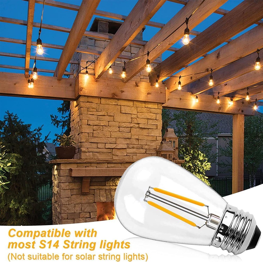 S14 E26 LED Bulbs Outdoor Edison Lights 2W, 15Pack for String Light Replacement