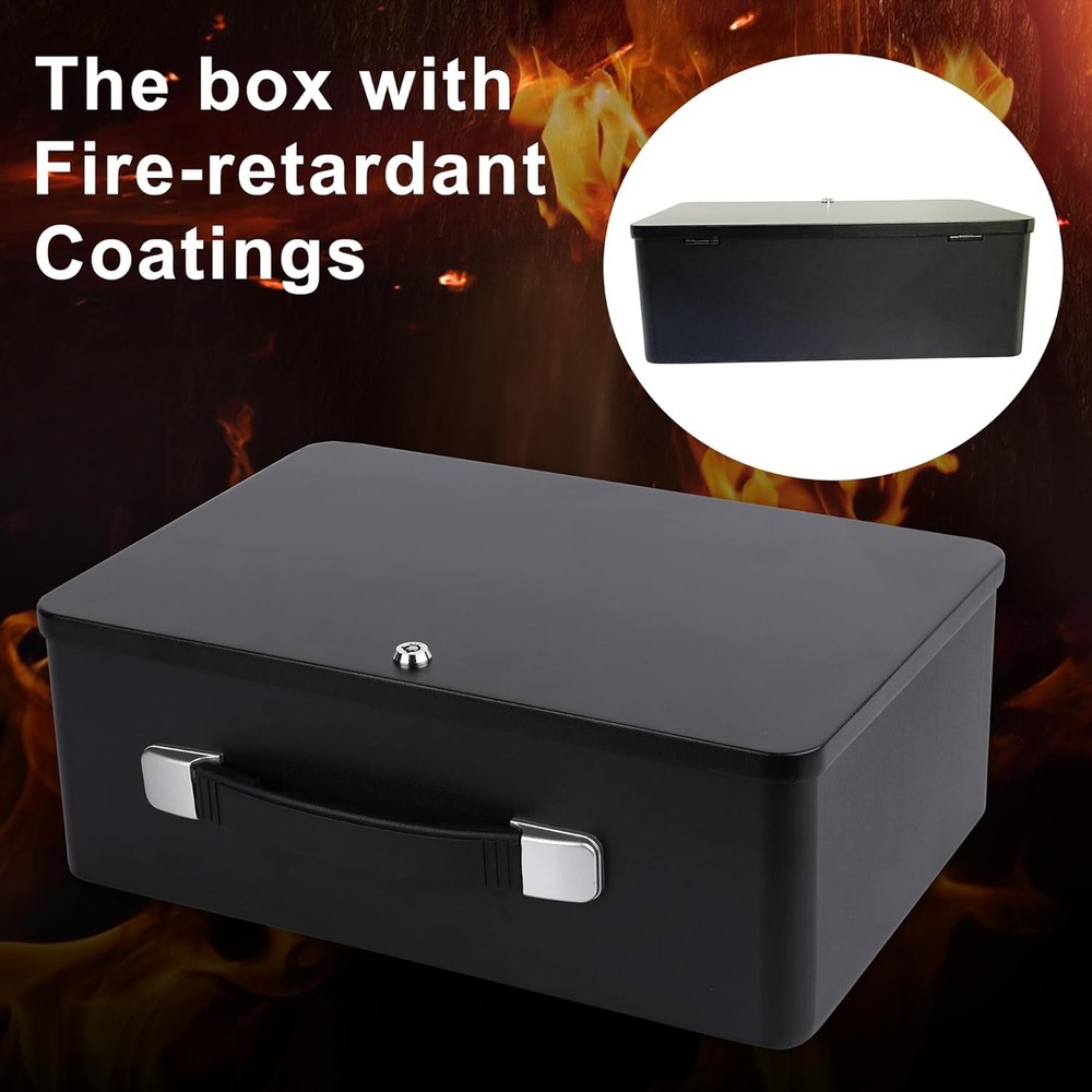 Fireproof Document Box with Key Lock, Fire Resistant Safe Storge Box Security...