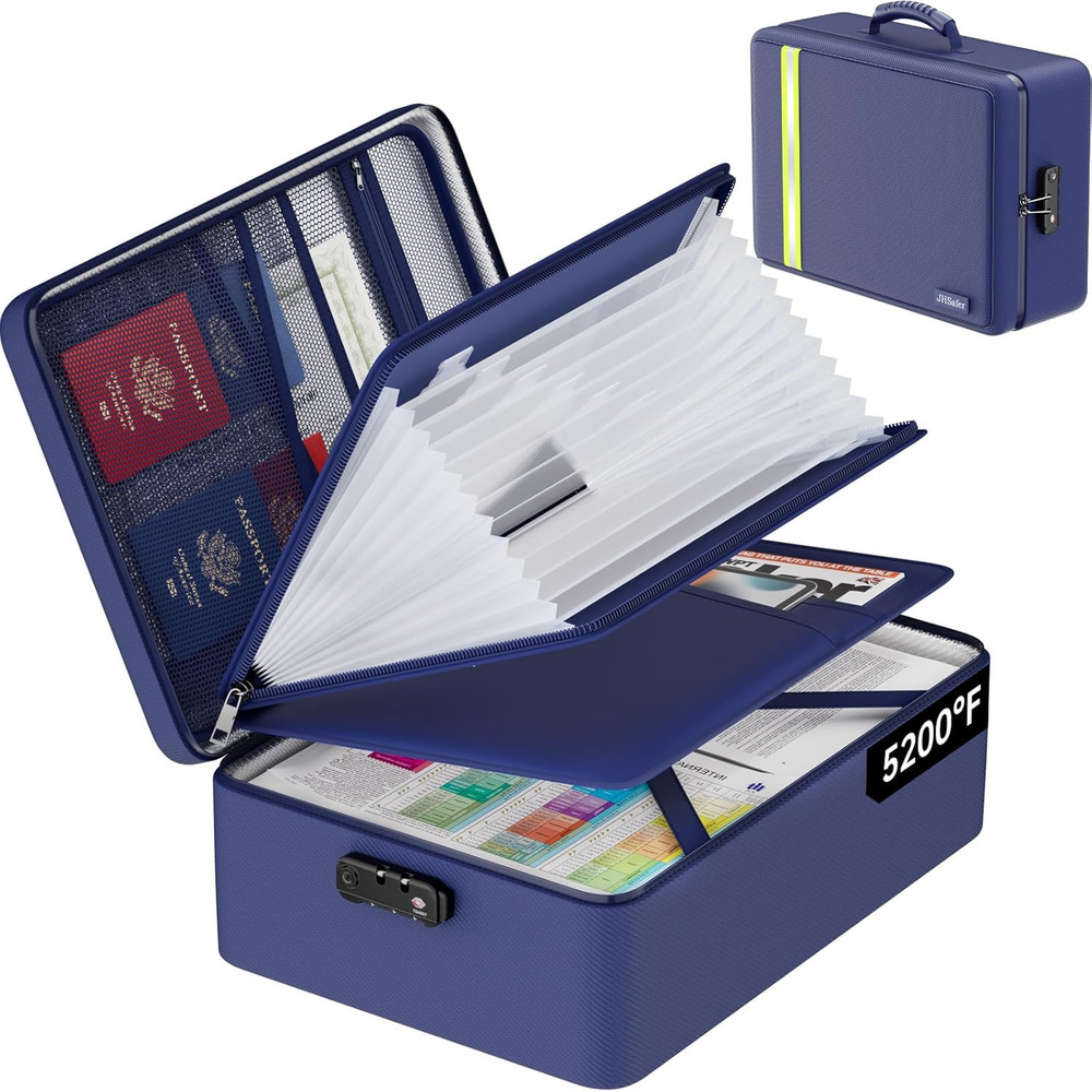 5200℉ Fireproof Document Bag, Plenty of Pockets, Waterproof Zipper Document B...