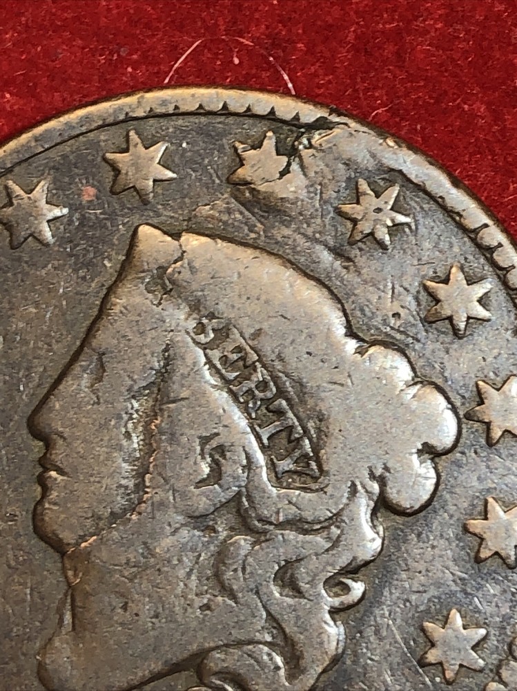 1831 coronet head large cent Error Major Planchet Lamination Choice For Grade