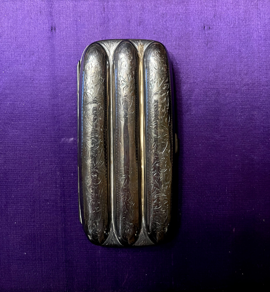 Antique Sterling Silver Fluted Cigar Case
