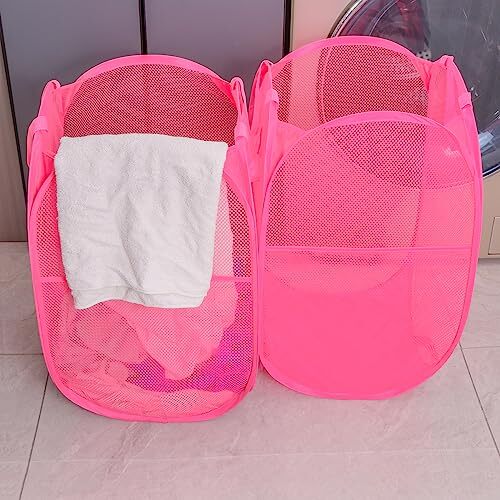 Collapsible Mesh Laundry Basket，Pop Up Laundry Hamper-Easy Storage, 2 rose