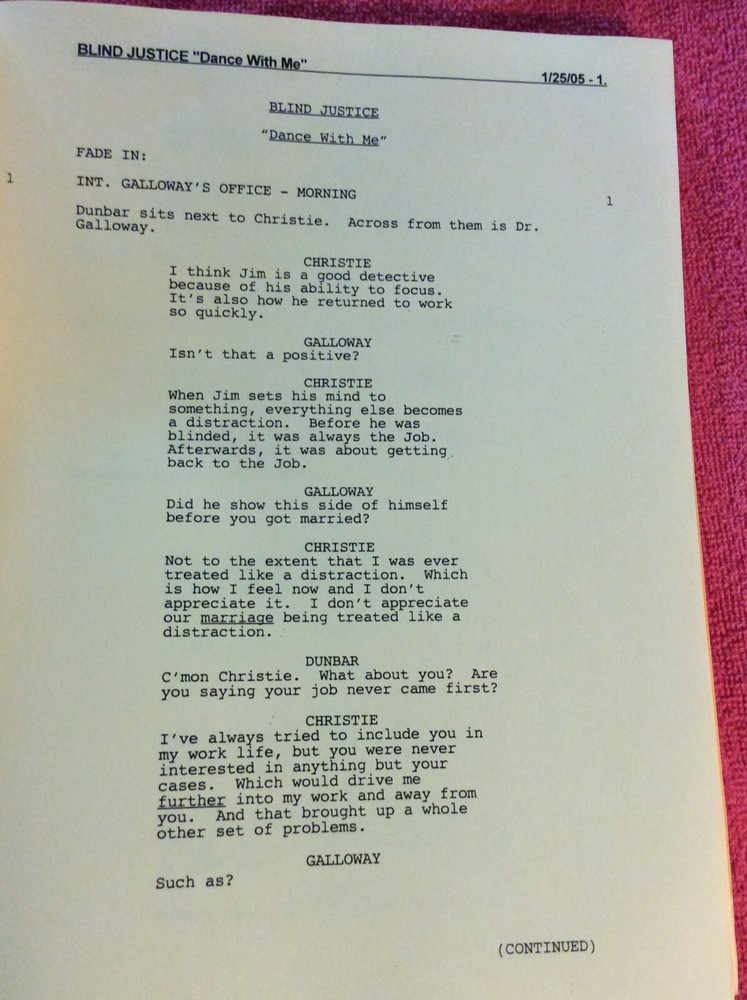 ORIGINAL SCRIPT BLIND JUSTICE DANCE WITH ME STEVEN BOCHCO RON ELDARD NICHOLS