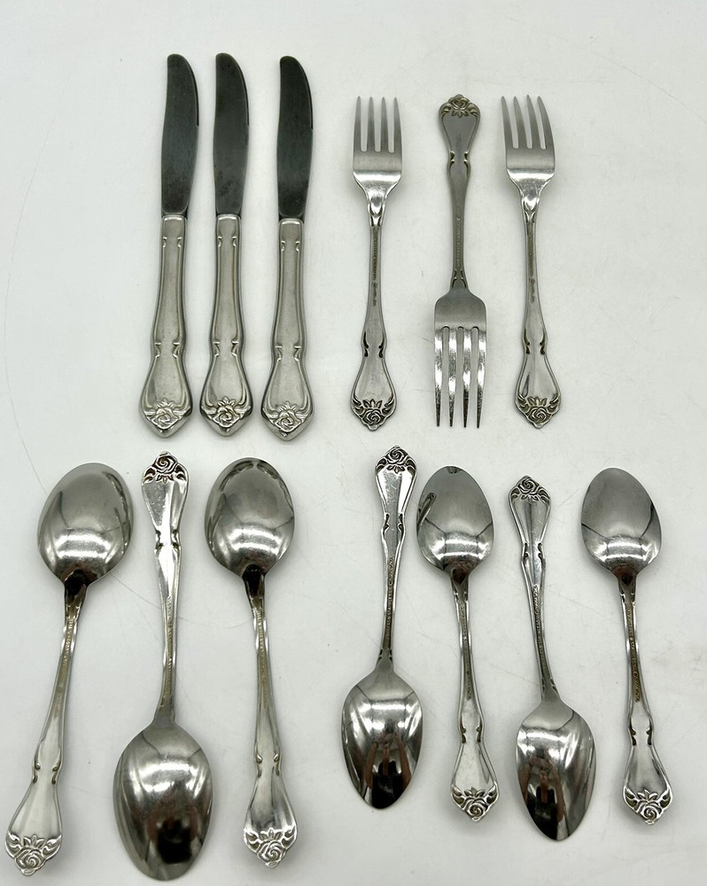 13 Pc Lot 1881 Rogers Stainless Oneida Flatware Arbor Rose Flatware Spoon Fork