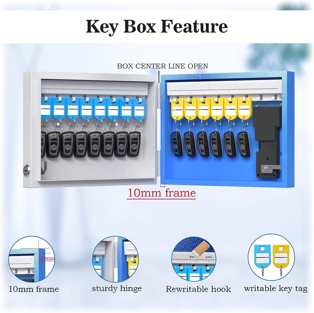 Smart 16-Key Lock Box with Bluetooth & Wi-Fi, Wall Mount Key Organizer