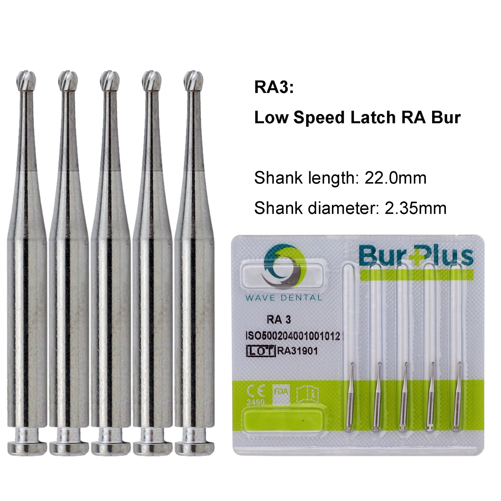 WAVE Dental Round Latch Carbide Bur RA 1 2 3 4 5 6 7 8 Midwest LA For Slow Speed