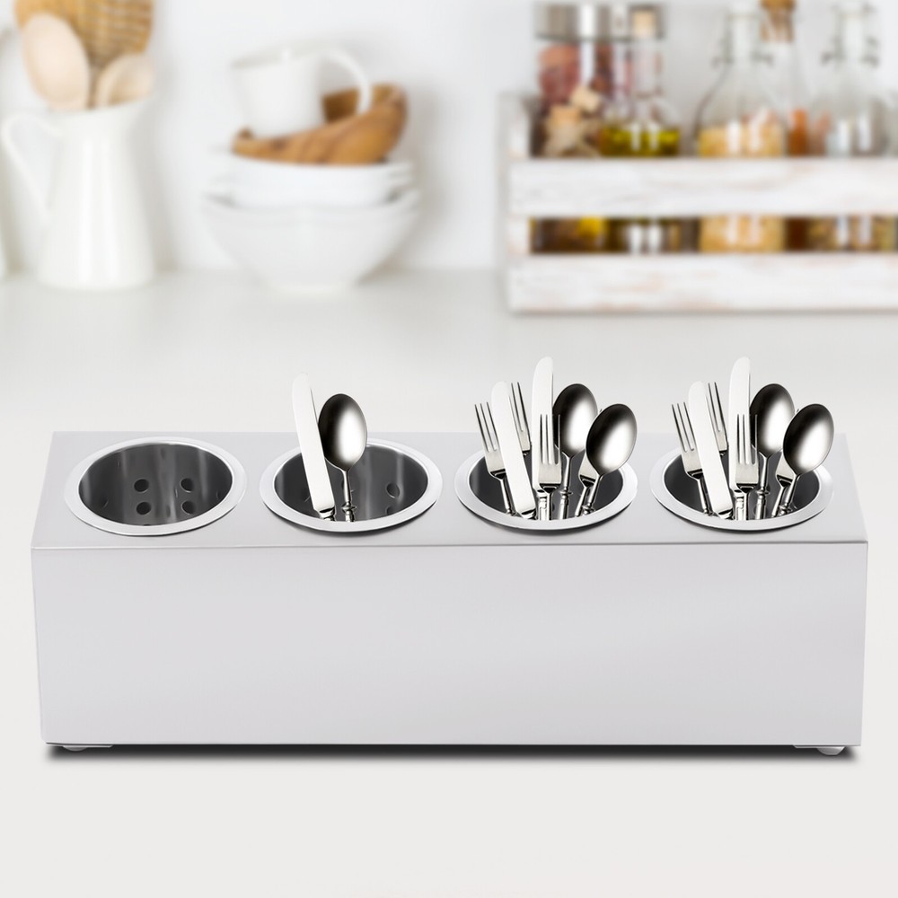 4 Storage Hole Metal Flatware Holder Removable Flatware Organizer Large Capacity