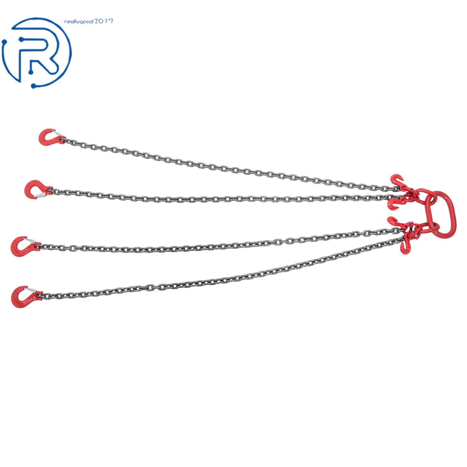 5/16" × 5' 11000 lbs Chain Sling 4 Legs G80 Lifting Chain with Grab Hooks Red