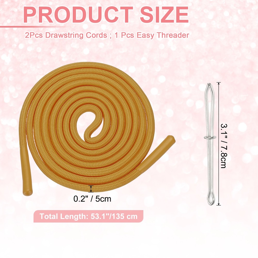 2pcs 53inch Drawstring Cords Hoodie String with Easy Threader, Ebony