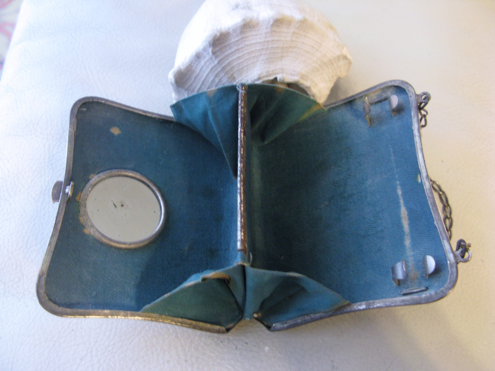 Antique Art Nouveau Silver Floral Card Case Mirror Lipstick Holder Purse Wallet