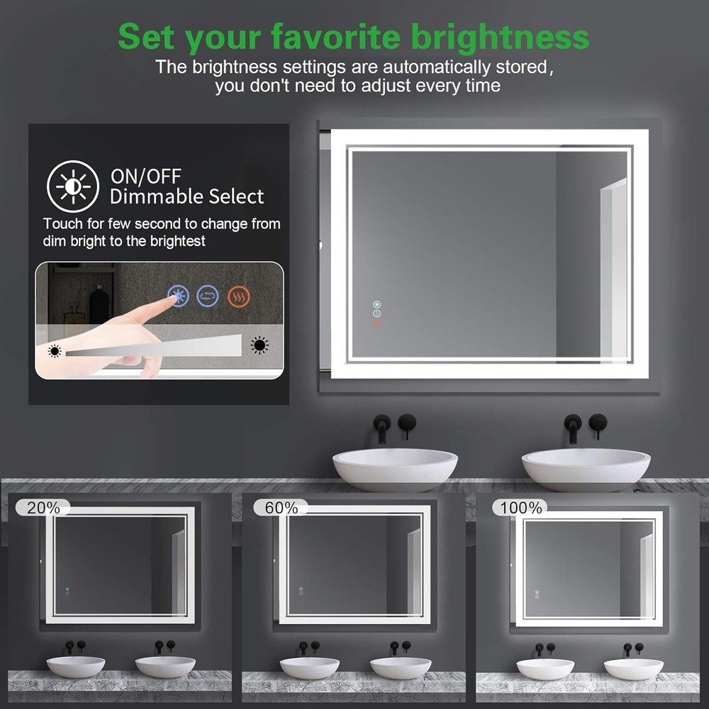 40*32 LED Bathroom Mirror, Lighted Vanity Mirror, Bluetooth Mirror With Light