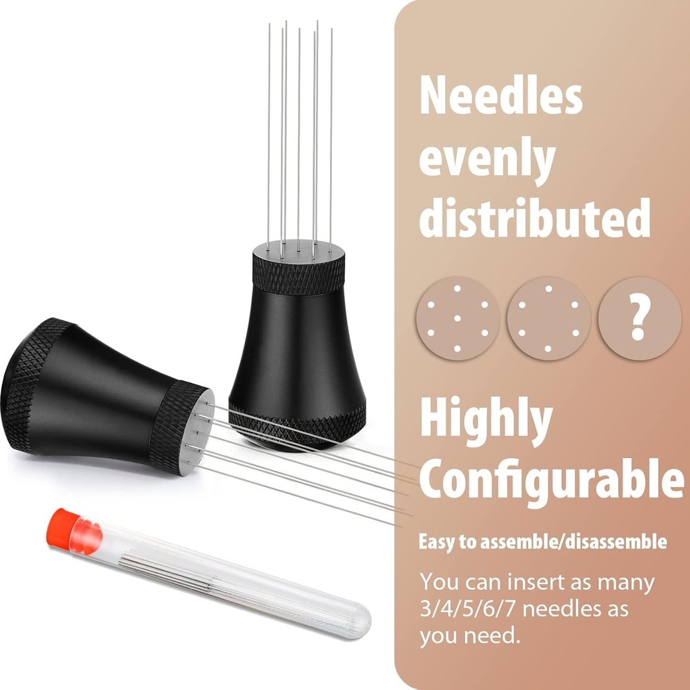 Professional Espresso Distribution Tool - 7 Needles + 7 Replacements Included