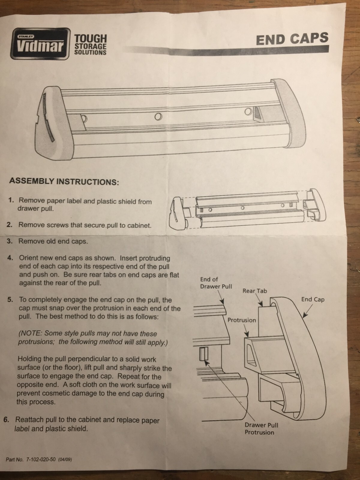 Vidmar Stanley Drawer Pull End Cap Covers Left Right Plastic Pair