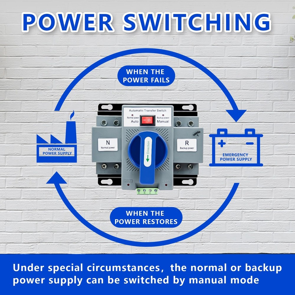 110V Dual Power Automatic Transfer Switch 2P 63A Generator Changeover Switch ...