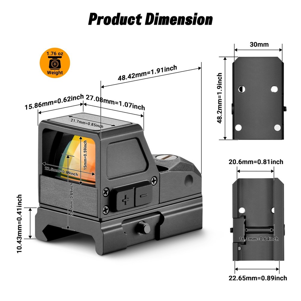 Red Dot Sight for Pistol 3MOA 8 Brightness Settings Fully Multi-Coated Prism