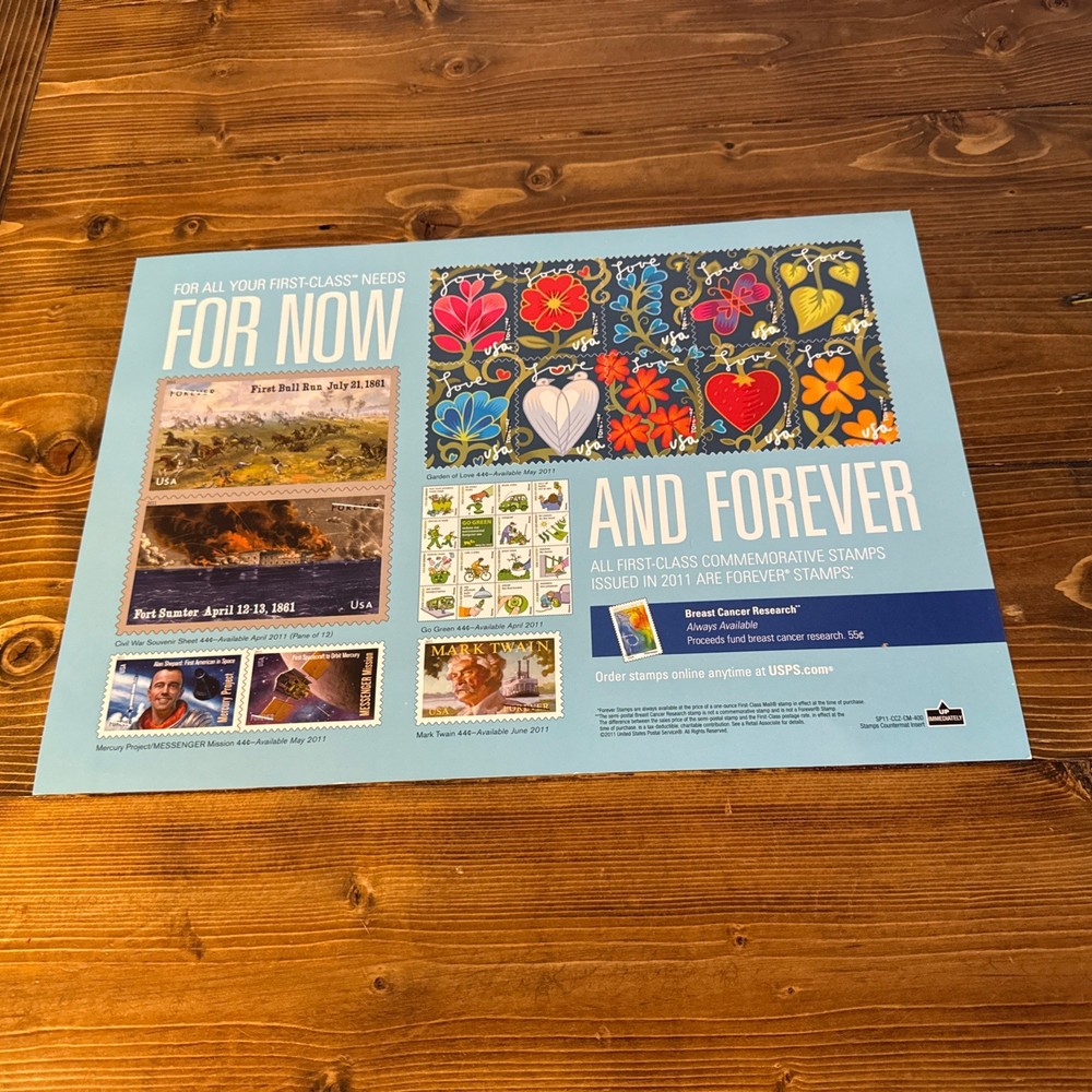 Vintage USPS POSTAGE STAMP Advertising Poster 16.5 X 14  2011 Stamps Civil War