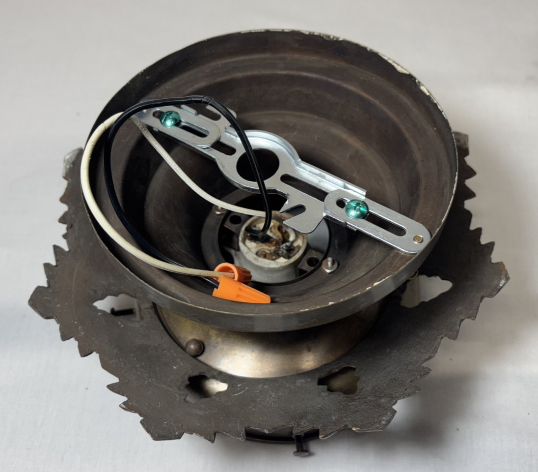 Skyscraper Light Fixture Ceiling Flush Brass Vtg Art Deco Glass Shade USA #L39