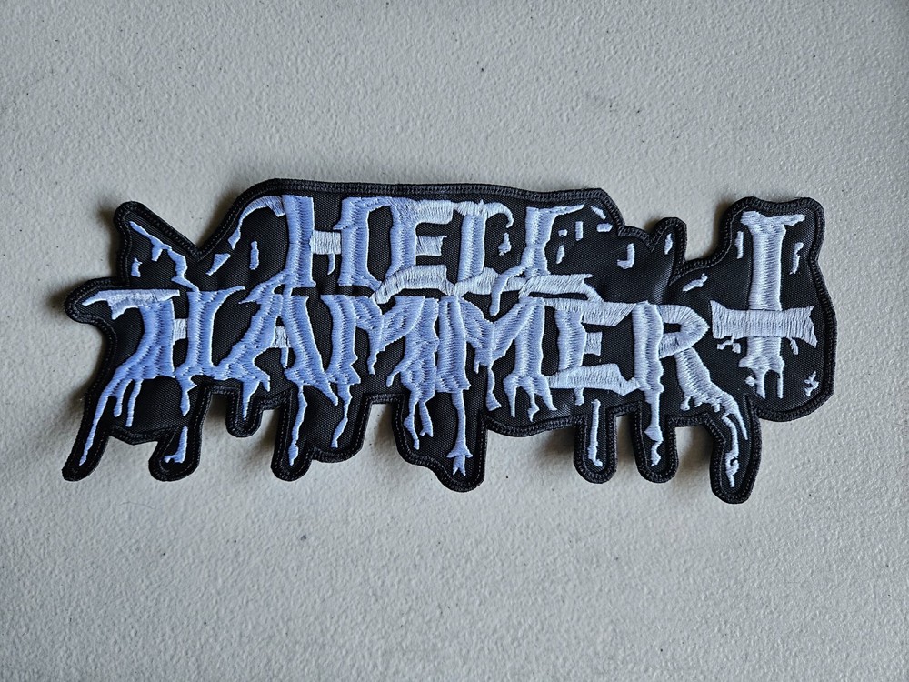 HELL HAMMER, SEW ON WHITE EMBROIDERED LARGE BACK PATCH