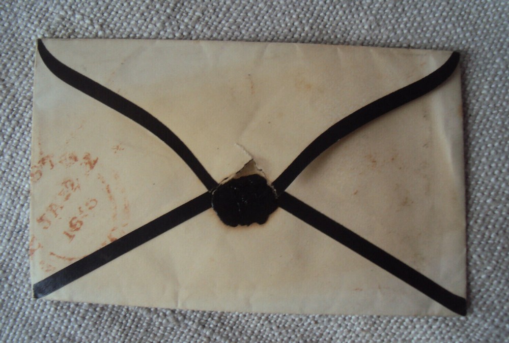 Stampless Cover Canada to US Small Mourning Envelope
