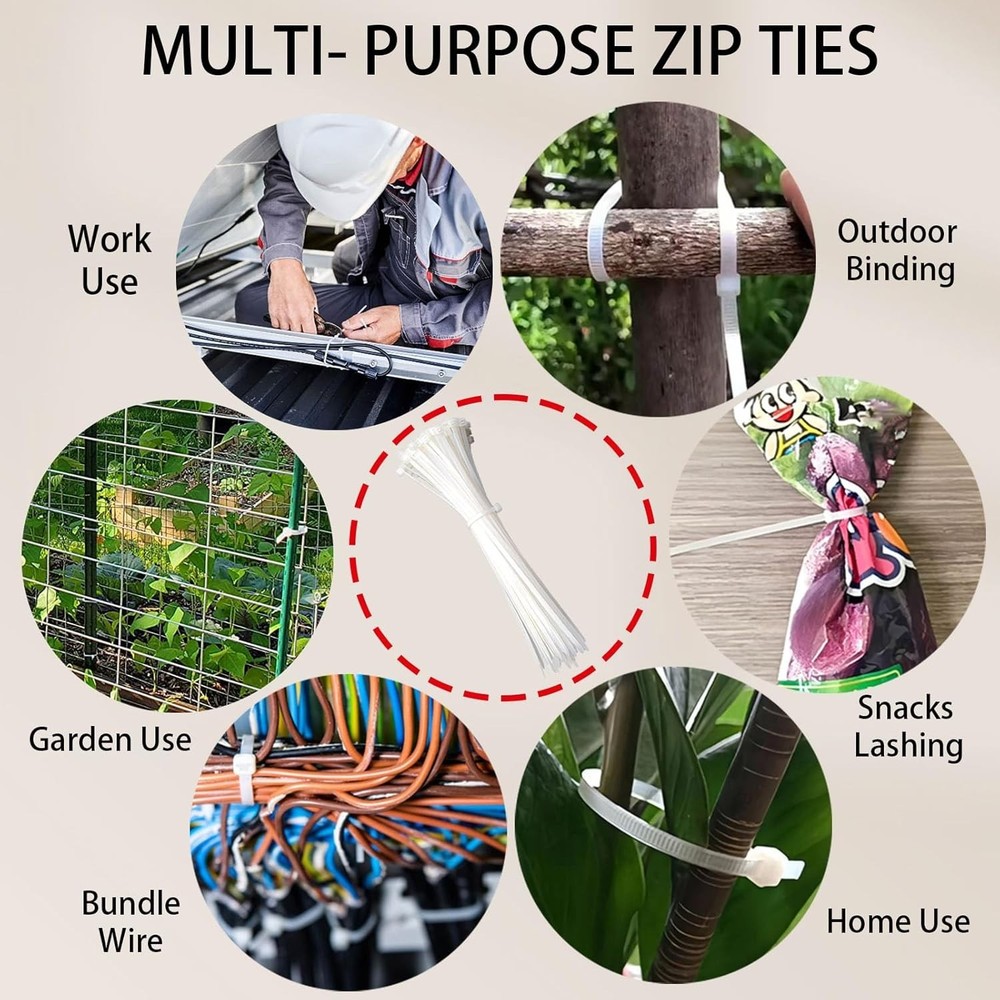 Zip Ties, White Zip Ties Assorted Sizes , 400 Pack, White Cable Ties, Zipties...