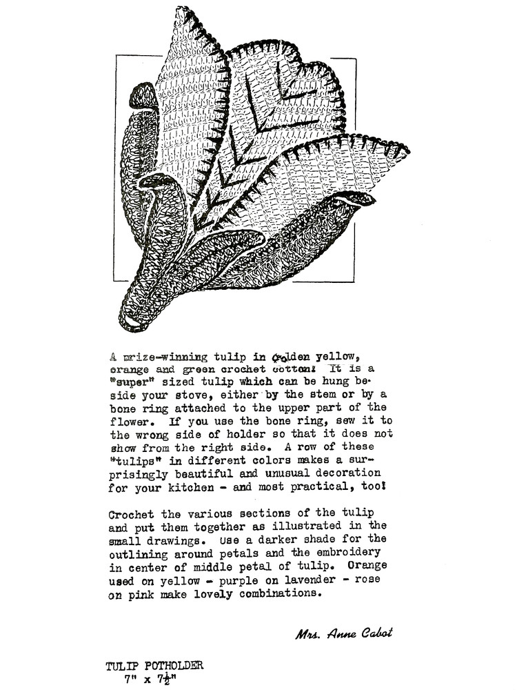 Tulip Potholder Vintage Pattern (Reprint)