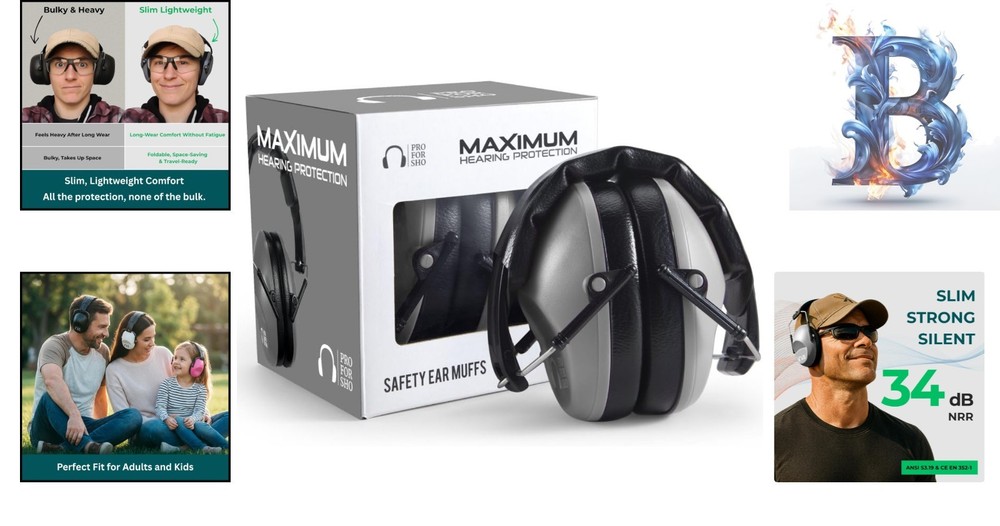 Trusted 34 dB Hearing Protection Earmuffs - Lightweight, Compact & Versatile Use