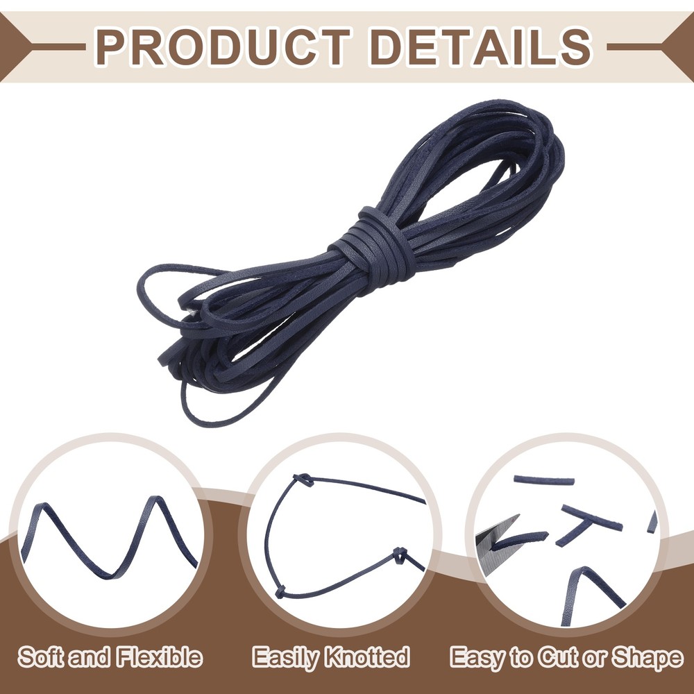 2 Pcs Flat Suede Leather Cord, 5.5 Yards 2.6mm Craft Braid String, Dark Blue