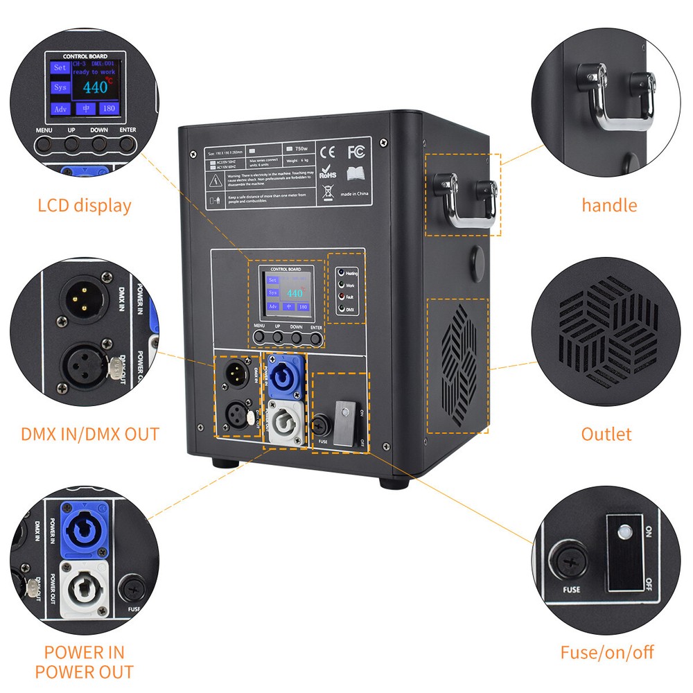 2PCS 750W Large Cold Spark Machine LCD Screen Stage Effect DMX Wedding with CASE