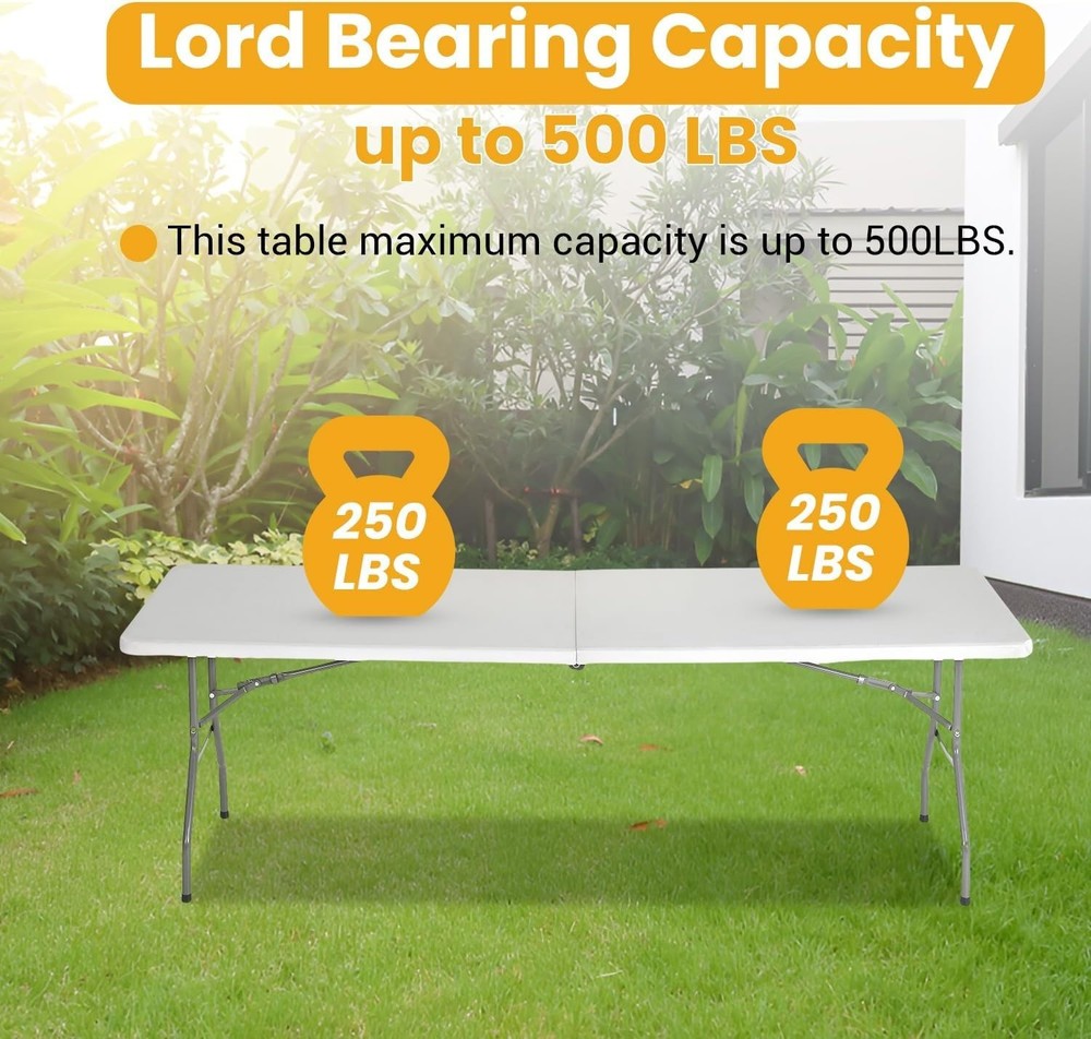 NEW 6FT Folding Table Portable Fold in Half Picnic Party Table Handle White