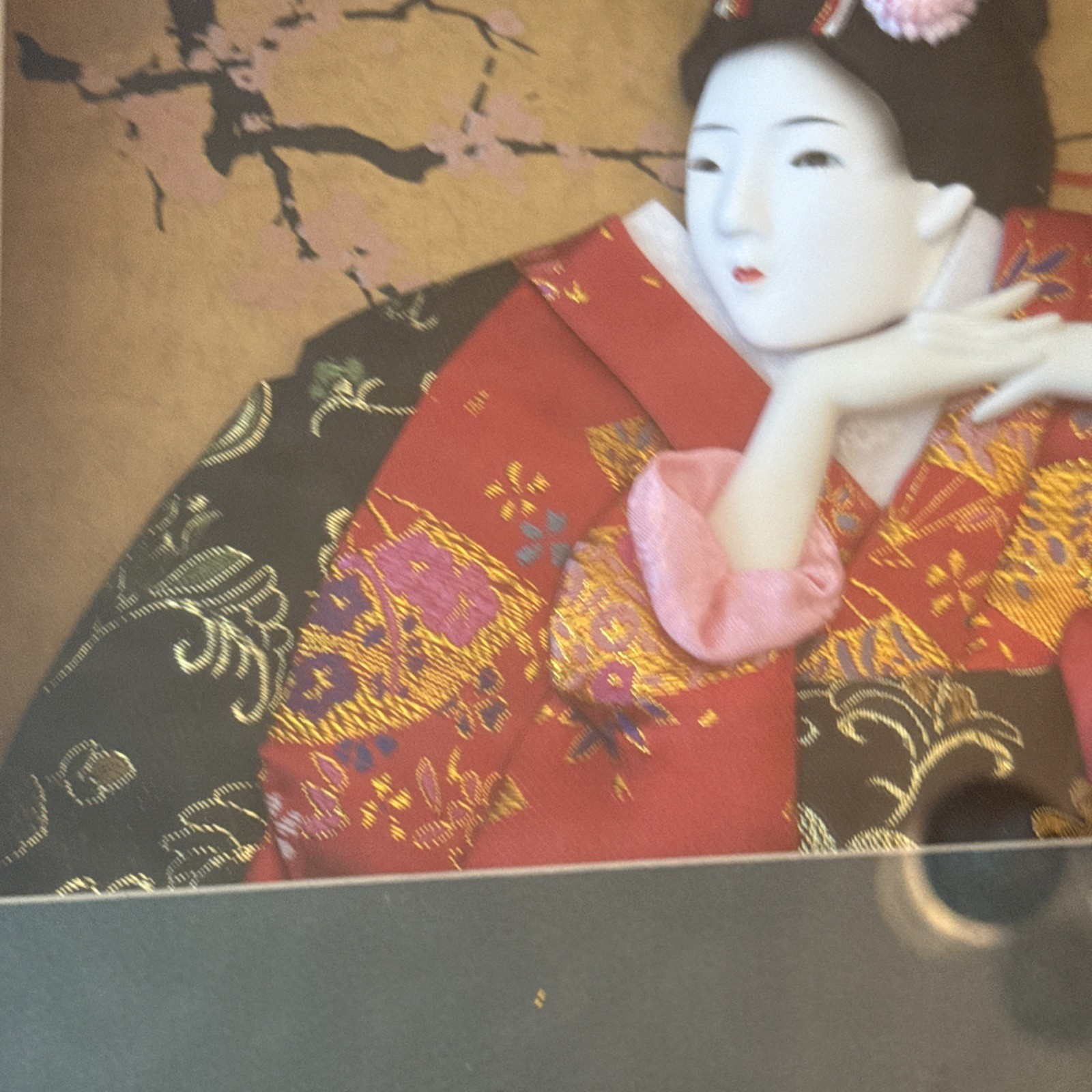 VINTAGE Japanese 3D Porcelain & Fabric Geisha Girl Framed & Matted Shadow Box