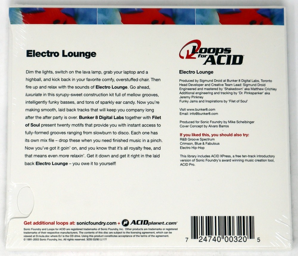 Sonic Foundry Electro Lounge Loops For Acid Sample/Sound Library/Sampling CD