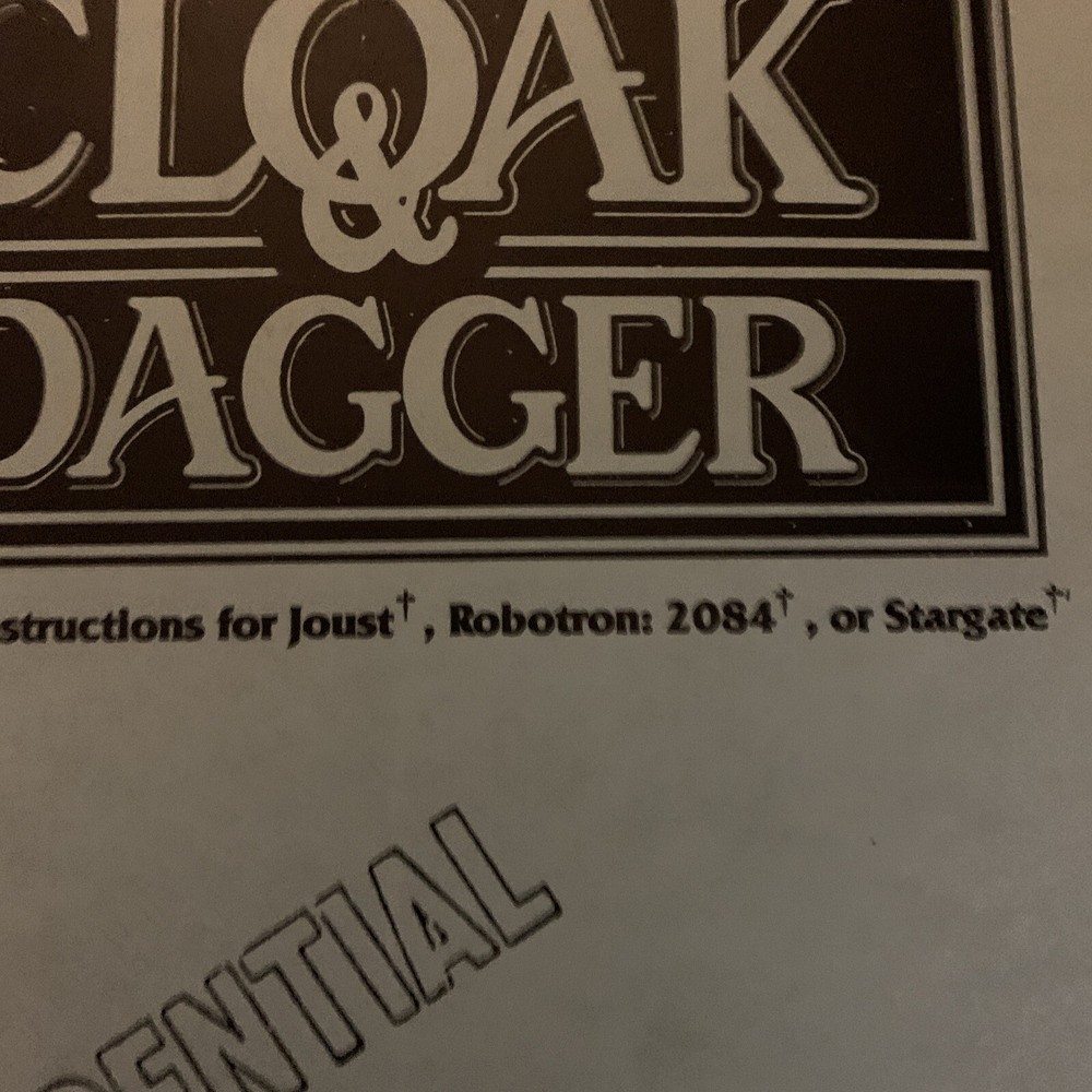 original Cloak & Dagger Atari Kit Robotron arcade video Game manual