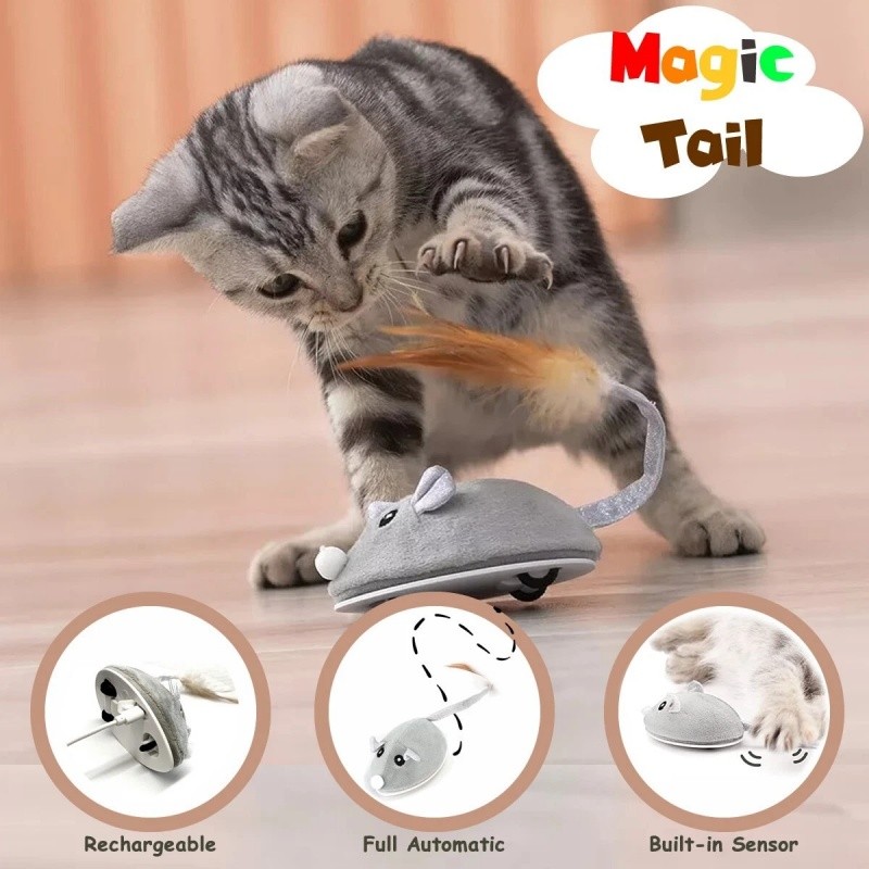 Smart Robotic Mouse Cat Toys Interactive Teaser Automatic Moving Rechargeable