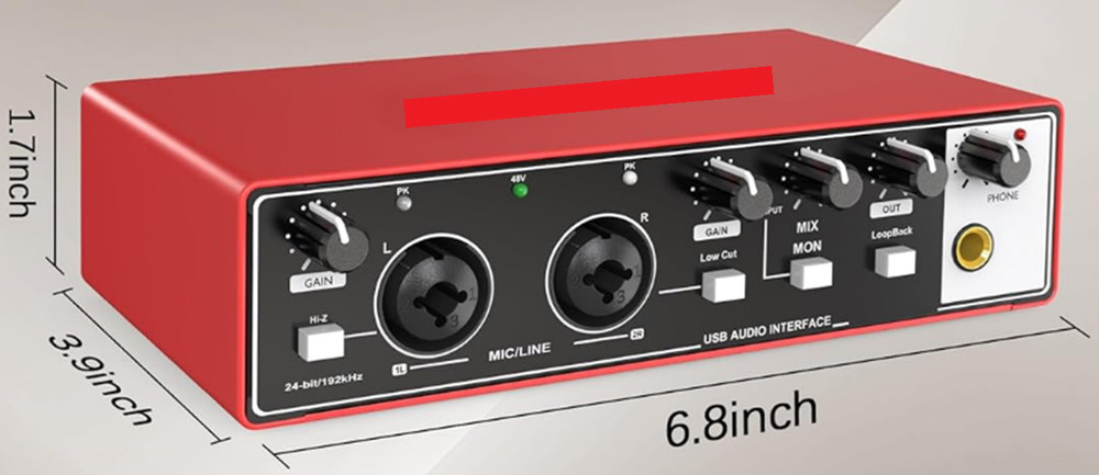 USB Audio Interface for Beginners 24Bit/192kHz 48V Phantom Plug&Play Recording