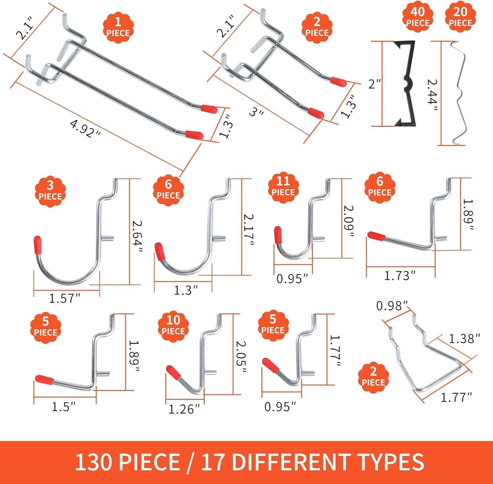 130PCS Pegboard Hooks Assortment - Peg Board Hooks for Hanging Tools with Pegboa