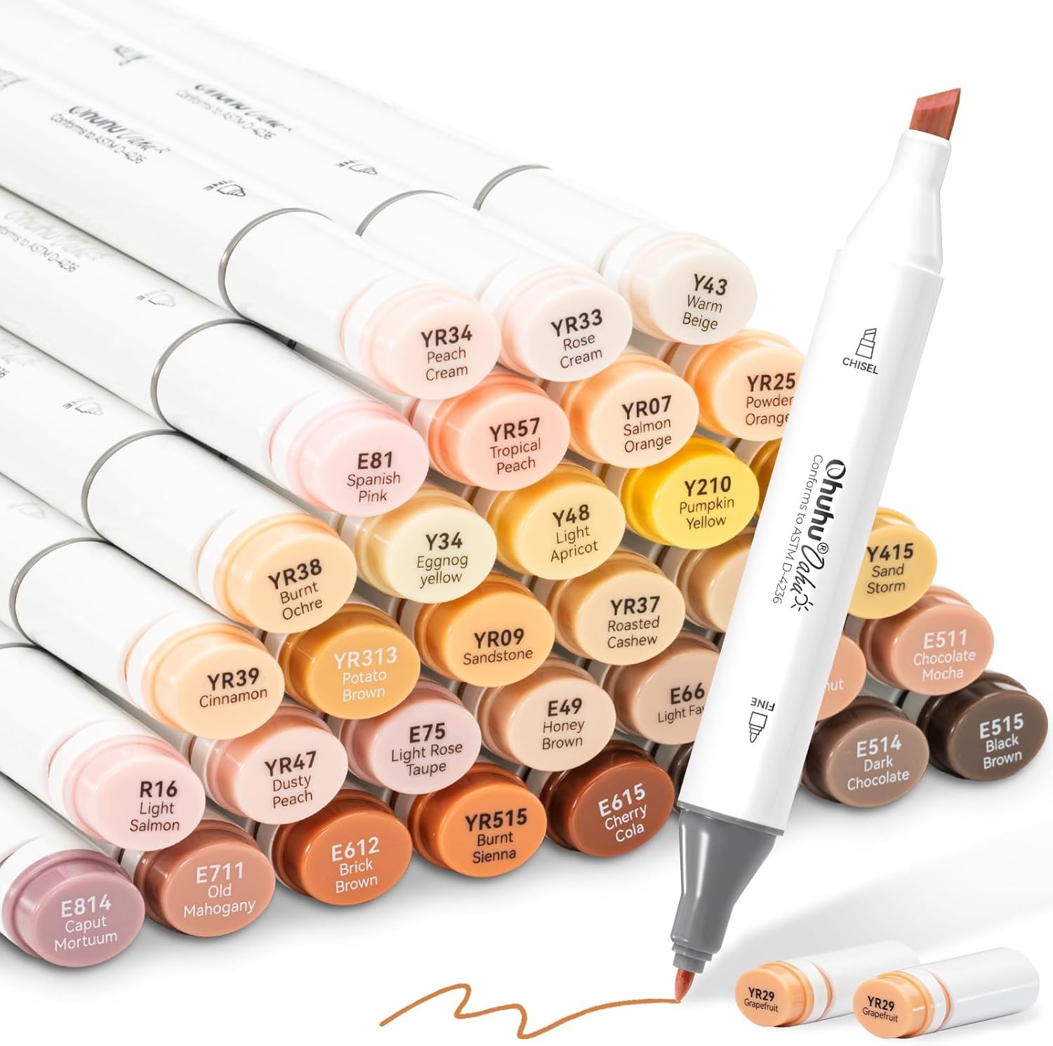 Ohuhu 36 Unique Skin-Tone Colors Markers+1 Alcohol Marker Blender, Chisel & Fine
