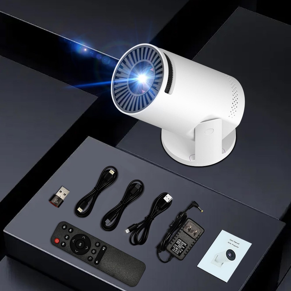 Mini projector, with wired screen sync 4K 1080P portable projector 180° white