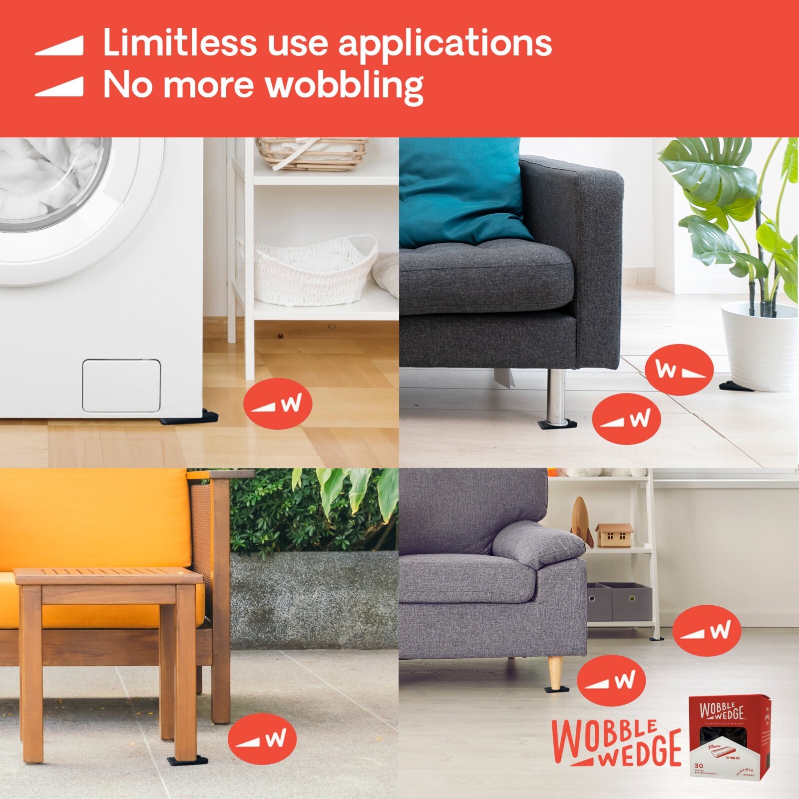 (30 Pack) Wobble Wedge Tapered Black Flexible Soft Multi-Use Wedge Stabilizer