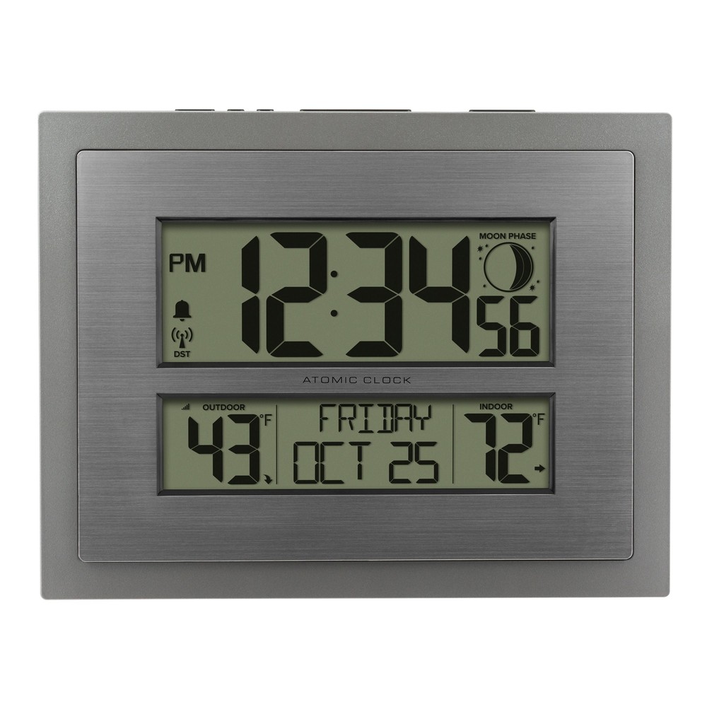 Cherry Finish Modern Digital Atomic Clock with Temperature, W86111