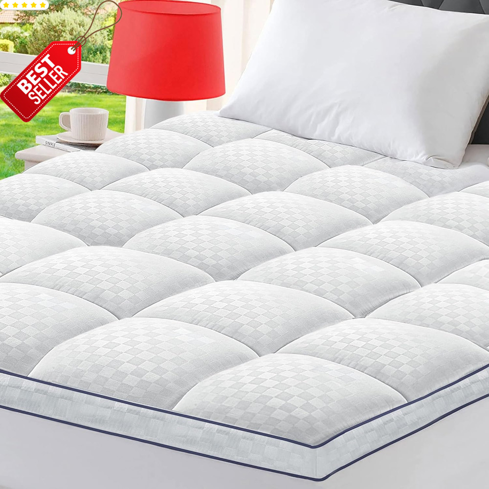 Queen Mattress Topper Extra Thick Pillowtop Cooling Plush Deep Pocket US