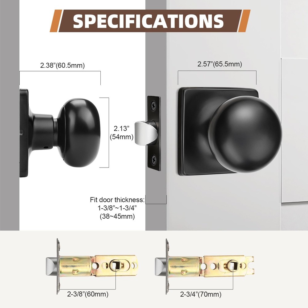 GOBEKOR 5 Pack Passage Door Knobs for Closet Door Knobs Interior Matte Black Squ