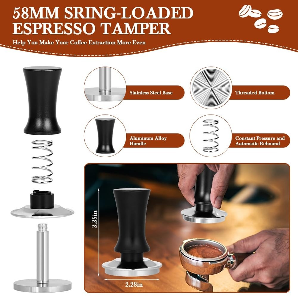 Adjustable Depth Espresso Tamper Set: 58mm Spring Loaded Espresso Distributor...